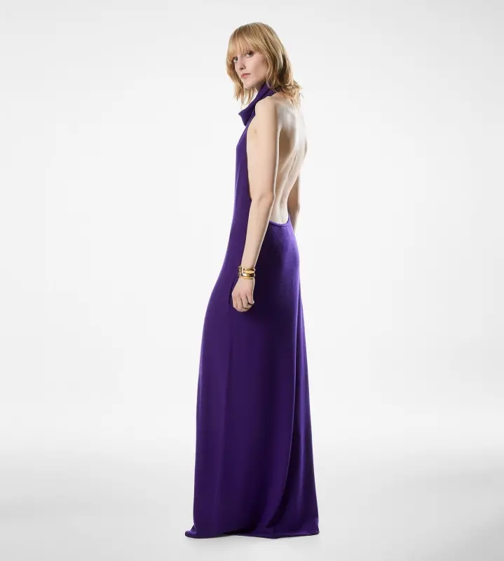 LONG HALTERNECK DRESS WITH POCKETS AND OPEN BACK online